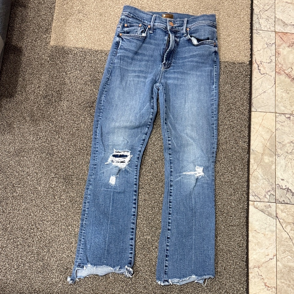 MOTHER Light Blue Distressed Straight Leg Jeans size 27